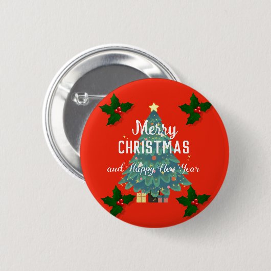Moderne frohe Weihnachten & fröhliche Neujahrsferi Button (Vorne & Hinten)
