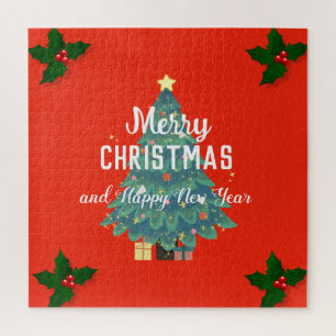 Moderne frohe Weihnachten & fröhliche Neujahrsferi Puzzle
