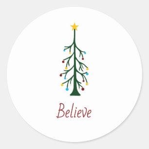 Moderne frohe Weihnachten Glauben Evergreen Tree Runder Aufkleber