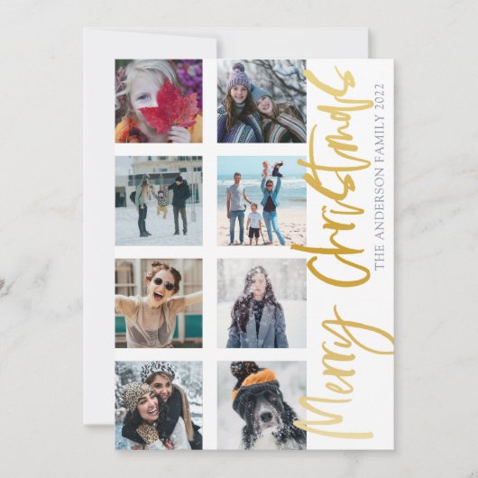 Moderne frohe Weihnachten Gold Script 8 Foto Colla (Vorderseite)