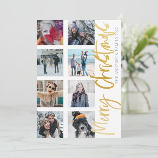 Moderne frohe Weihnachten Gold Script 8 Foto Colla (Stehend Vorderseite)