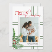 Moderne frohe Weihnachten | Grünes Kariertes Foto (Vorderseite)