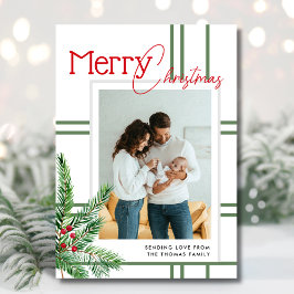 Moderne frohe Weihnachten | Grünes Kariertes Foto