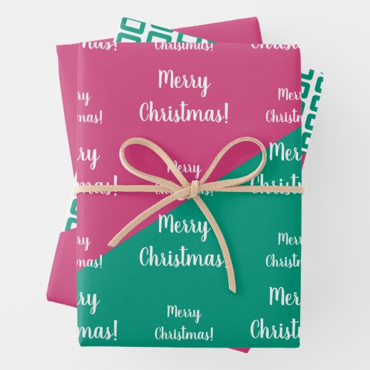 Moderne frohe Weihnachten heiße Rosa Smaragd Grün Geschenkpapier Set (Beispiel)