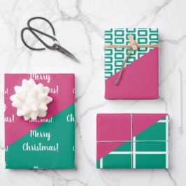Moderne frohe Weihnachten heiße Rosa Smaragd Grün Geschenkpapier Set