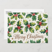 Moderne frohe Weihnachten Holly und Berries Postkarte (Vorne/Hinten)