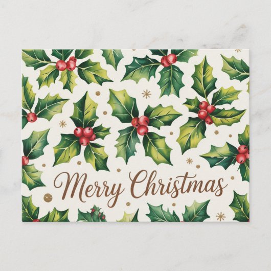 Moderne frohe Weihnachten Holly und Berries Postkarte (Vorderseite)
