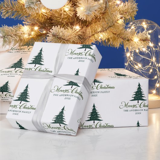 Moderne frohe Weihnachten Minimalistische Pine Tre Geschenkpapier (Feiertage)