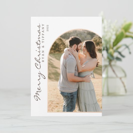 Moderne frohe Weihnachten mit Foto Arch Einladung (Stehend Vorderseite)