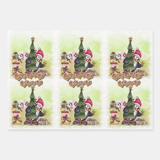 Moderne frohe Weihnachten Niedlich Pinguin Pattern Geschenkpapier Set (Vorderseite 3)