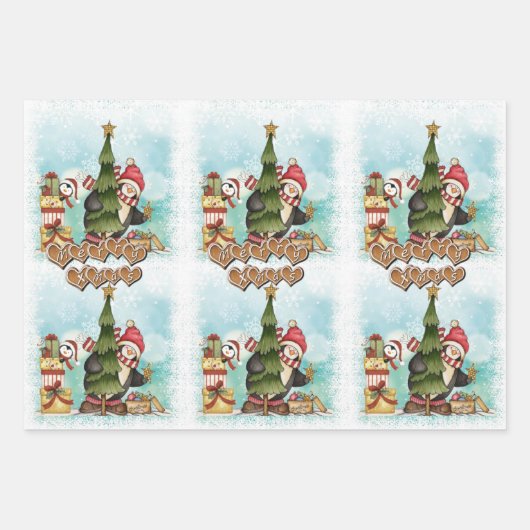 Moderne frohe Weihnachten Niedlich Pinguin Pattern Geschenkpapier Set (Vorderseite)