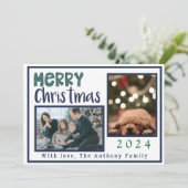 Moderne frohe Weihnachten Raute Blue Green 3 Foto (Stehend Vorderseite)