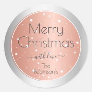 Moderne frohe Weihnachten Rose Gold und Silbereffe Runder Aufkleber