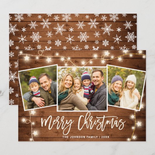 Moderne frohe Weihnachten Rustikale 3 FOTO Gruß (Vorne/Hinten)