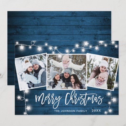 Moderne frohe Weihnachten Rustikale 3 FOTO Gruß (Vorne/Hinten)