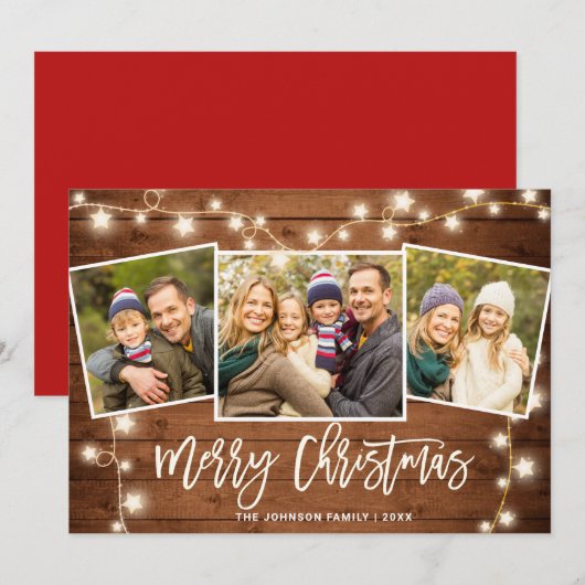Moderne frohe Weihnachten Rustikale 3 FOTO Gruß (Vorne/Hinten)