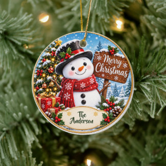 Moderne Frohe Weihnachten Schrift Familienname Orn Keramik Ornament