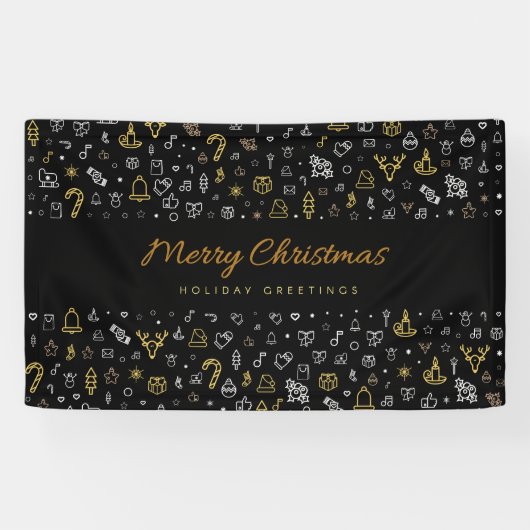 Moderne frohe Weihnachten Schwarz-Gold-Icons Banner (Horizontal)
