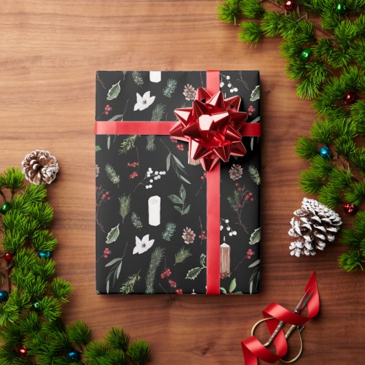 Moderne frohe Weihnachten Schwarz Rot Berry Botani Geschenkpapier (Feiertagsgeschenk)
