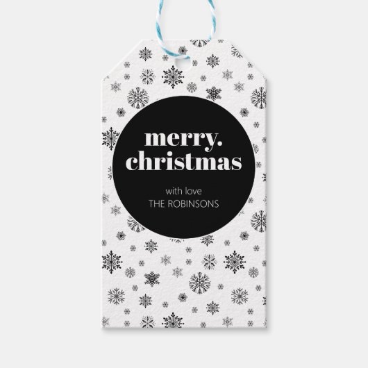 Moderne frohe Weihnachten Schwarz-Weiß-Schneeflock Geschenkanhänger (Vorderseite)