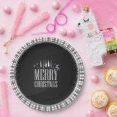 Moderne frohe Weihnachten Schwarz-weiße Karierte E Pappteller (Party)