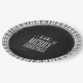 Moderne frohe Weihnachten Schwarz-weiße Karierte E Pappteller (Schrägansicht)