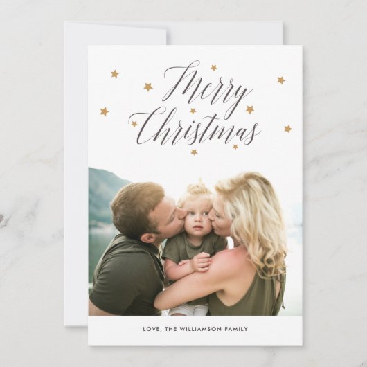 Moderne frohe Weihnachten Starry Script 2 Fotos (Vorderseite)