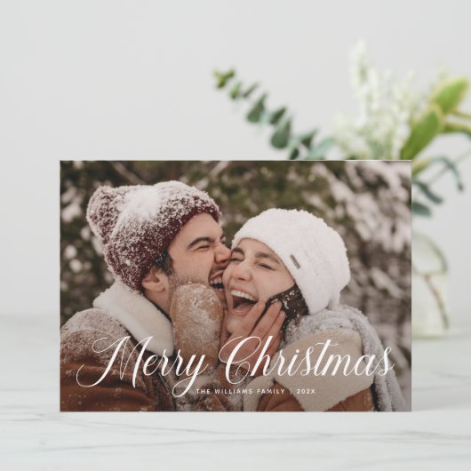 Moderne frohe Weihnachten Trendy One Foto Familie (Stehend Vorderseite)