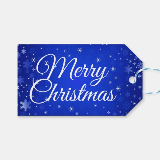 Moderne frohe Weihnachten Weiße Schneeflocken Gesc Geschenkanhänger (Vorderseite (Horizontal))