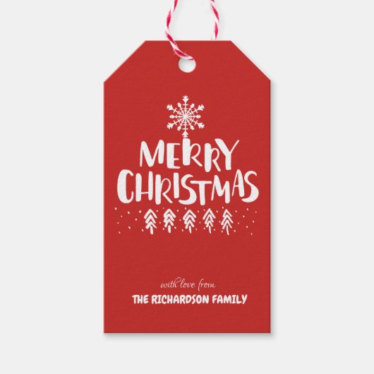 Moderne frohe Weihnachten White Script Holly Jolly Geschenkanhänger (Vorderseite)