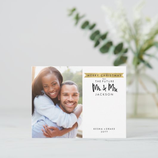 Moderne frohe Weihnachten | Zukunft Herr und Frau  (Stehend Vorderseite)