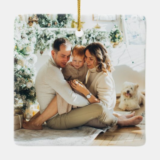 Moderne frohe Weihnachten | Zwei Fotos Keramikornament (Rückseite)