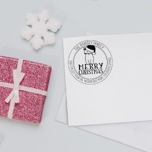 Moderne frohe Weihnachts-Cat-Rücksendeadresse Gummistempel