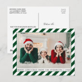 Moderne frohe Weihnachts-Foto Grüne Streifen Postkarte (Vorne/Hinten)
