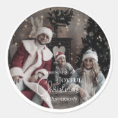 Moderne frohe Weihnachts-Foto-Ornament Runder Aufkleber (Vorderseite)