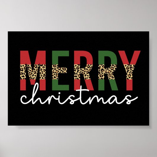 Moderne frohe Weihnachts-Leopard Print Typografie Poster (Vorne)