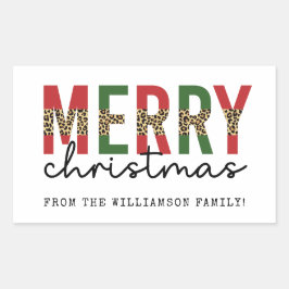 Moderne frohe Weihnachts-Leopard Print Typografie Rechteckiger Aufkleber