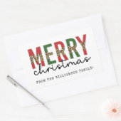 Moderne frohe Weihnachts-Leopard Print Typografie Rechteckiger Aufkleber (Umschlag)
