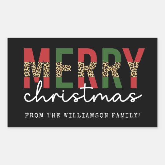 Moderne frohe Weihnachts-Leopard Print Typografie Rechteckiger Aufkleber (Vorderseite)