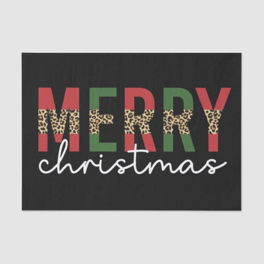 Moderne frohe Weihnachts-Leopard Print Typografie Seidenpapier (Vorderseite)