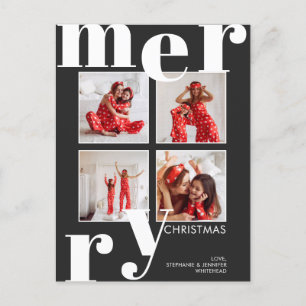 Moderne frohe Weihnachts Schwarze FotoCollage Feiertagspostkarte