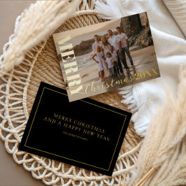 Moderne frohe Weihnachts-Script Black 1 Foto Gold Folien Feiertagskarte