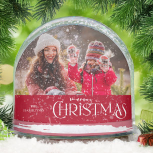 Moderne frohe Weihnachts-Script-Foto Snow Globe Schneekugeln
