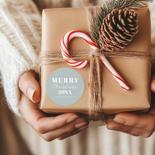 Moderne frohe Weihnachts Soft Blue Holiday Packagi Runder Aufkleber