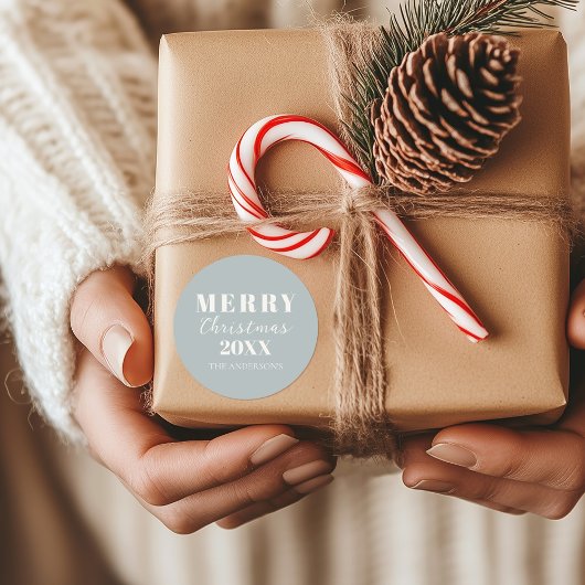 Moderne frohe Weihnachts Soft Blue Holiday Packagi Runder Aufkleber