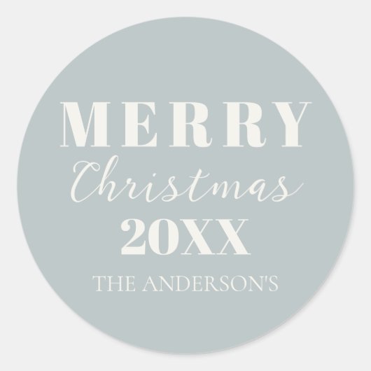Moderne frohe Weihnachts Soft Blue Holiday Packagi Runder Aufkleber (Vorderseite)