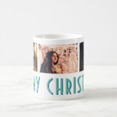 Moderne frohe Weihnachts-Typografie Foto Collage Kaffeetasse (Mittel)