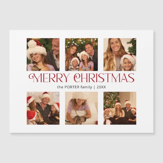 Moderne frohe Weihnachts-Typografie Multi-Foto Magnetkarte (Vorderseite)