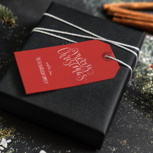 Moderne frohe Weihnachts-White Script Tree Custom Geschenkanhänger