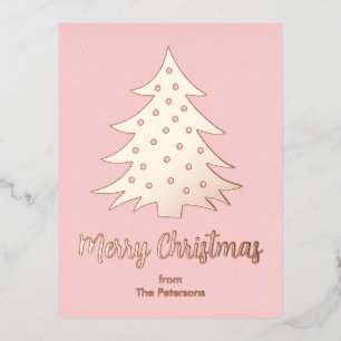 Moderne frohe Weihnachtsbaum Custom Rose Gold Folien Feiertagspostkarte